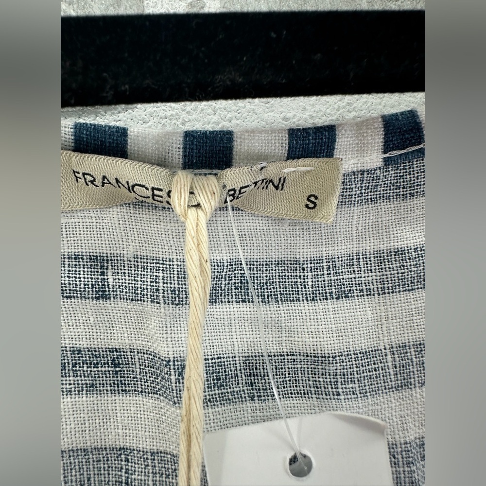 Francesca Bettini Navy Blue White Striped‎ Linen Midi Dress Size Small - Picture 3 of 6